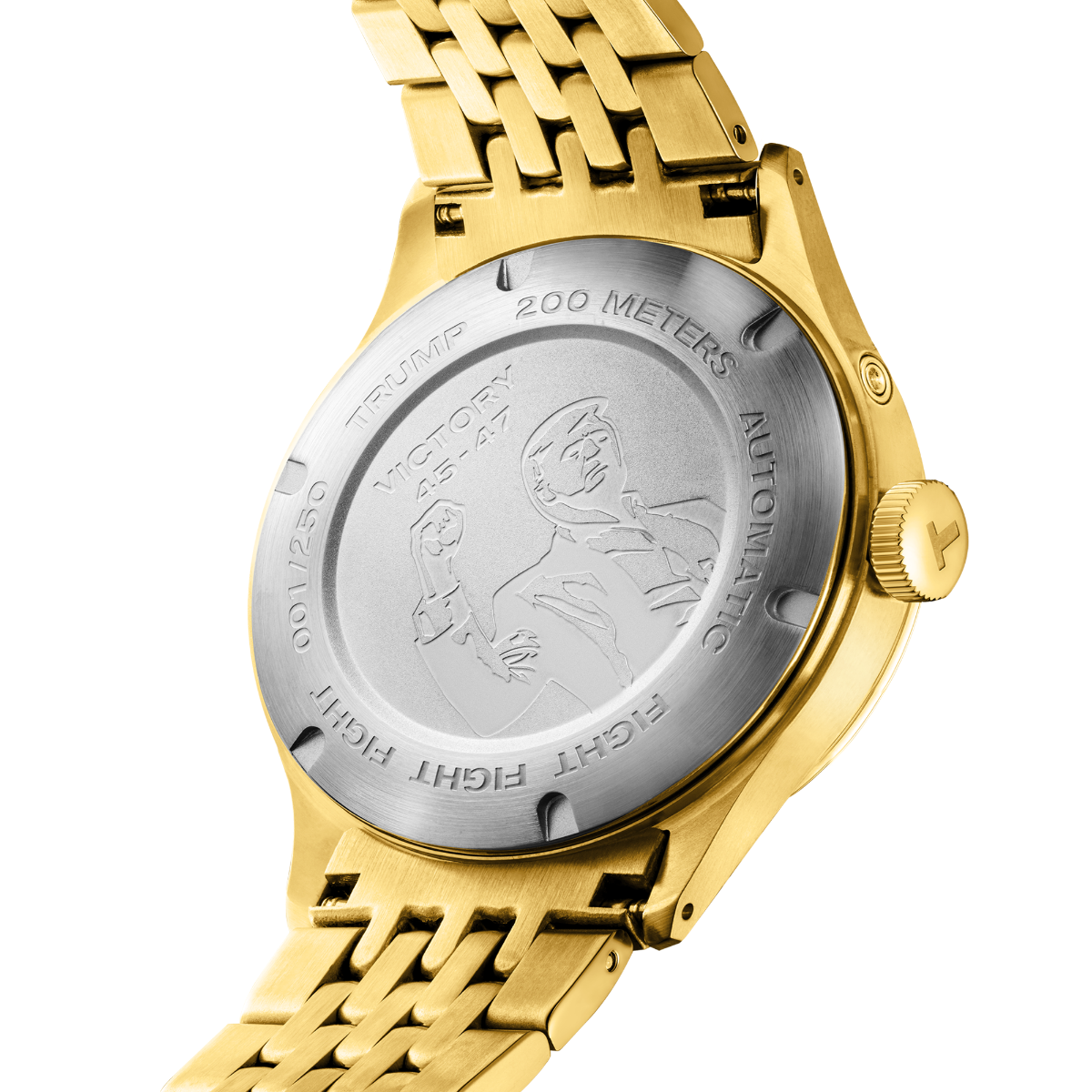 Gold watch with engraved details on a white background