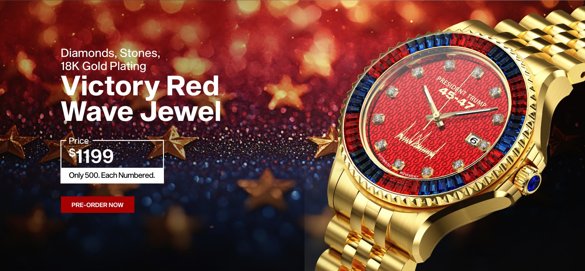 Trump Victory red wave jowel watch